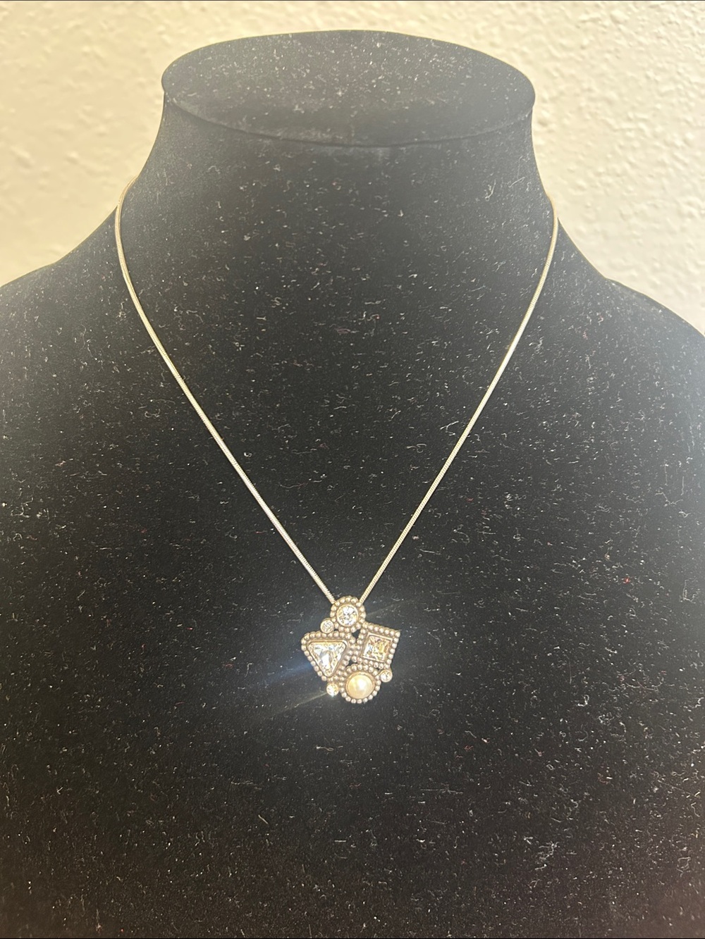 Brighton Crystal & Pearl Cluster Pendant Necklace